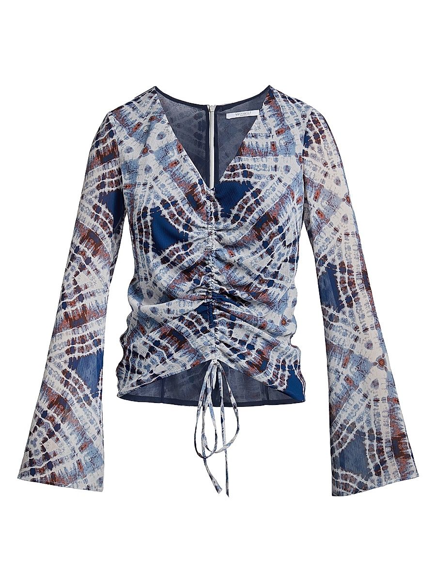 Women's Ruched Tie-Dyed Crepe Blouse - Cloud - Size 10