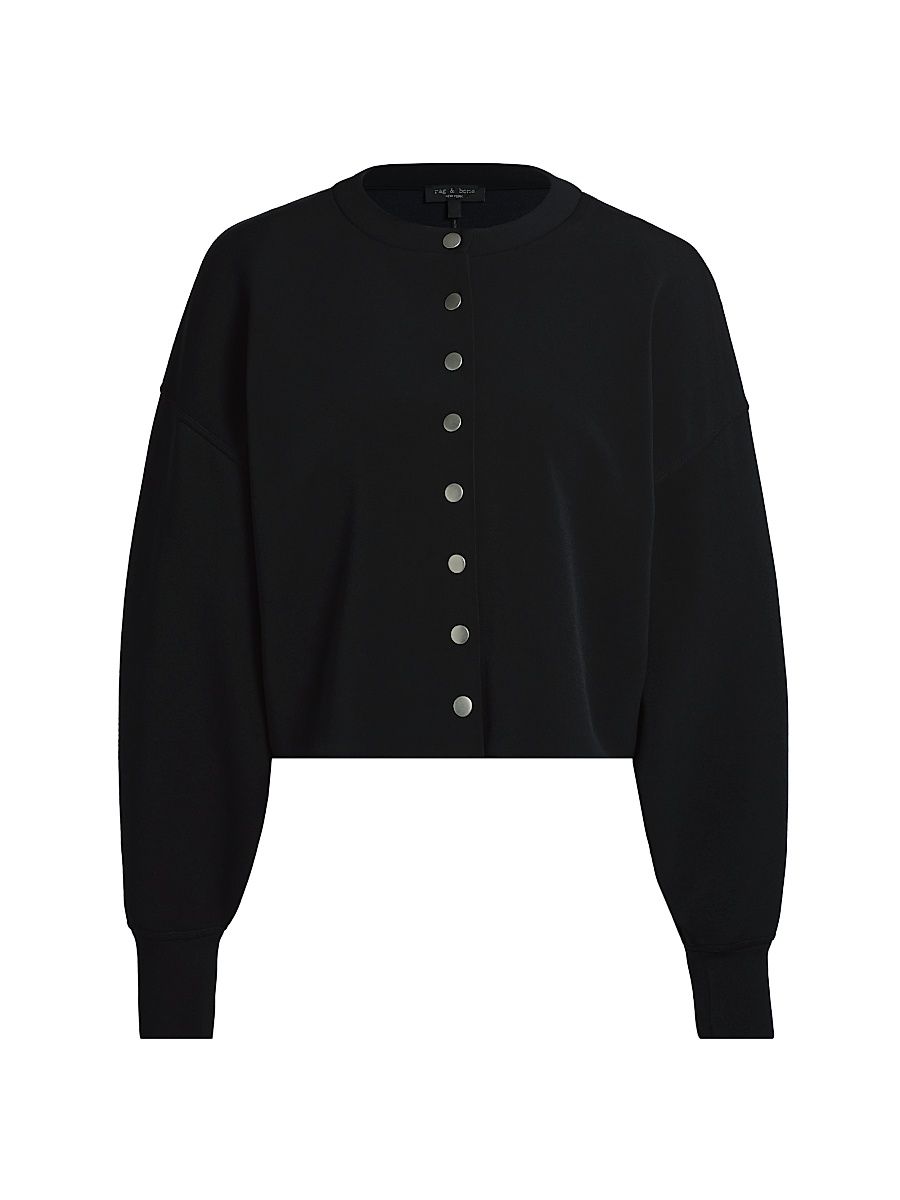 Women's Abby Scuba Crewneck Cardigan - Black - Size Medium