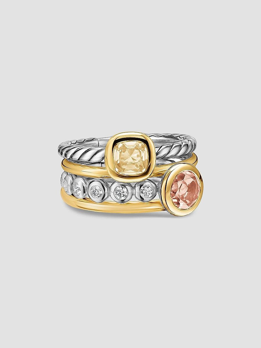 David Yurman Women's DY Mercer Color Stone Multi Row Ring in Sterling Silver - Champagne Citrine - Size 7