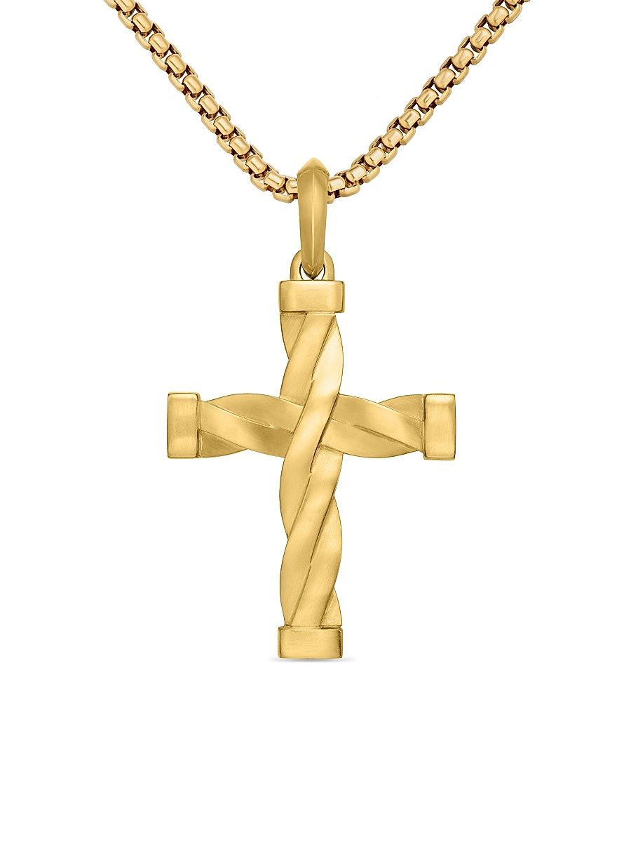 Men's DY Helios Cross Pendant in 18K Yellow Gold, 48MM - Gold