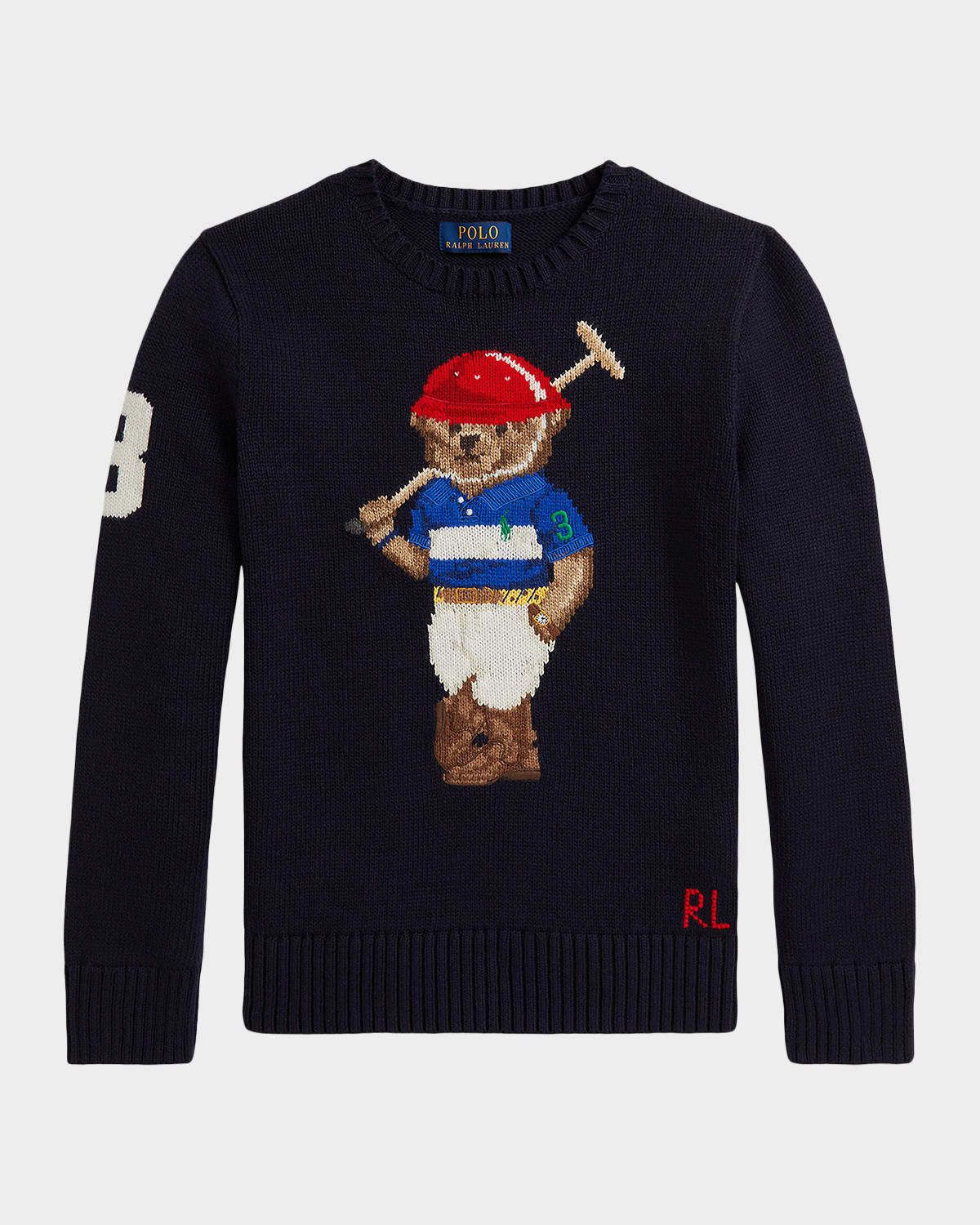 Boy & apos;s Polo Bear intarsia Crewneck Sweater, Size S-XL