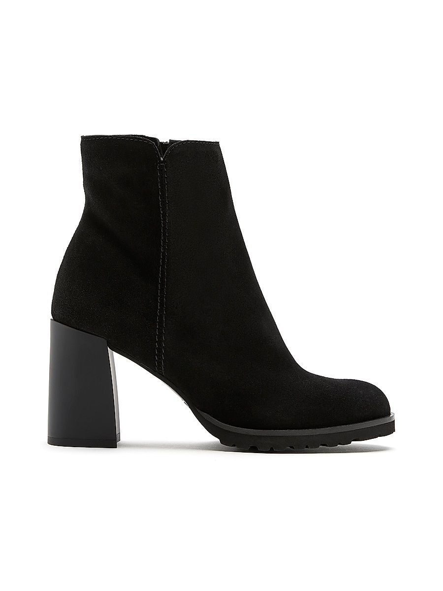 Women's Maggie 85MM Suede Block-Heel Booties - Black Suede - Size 11