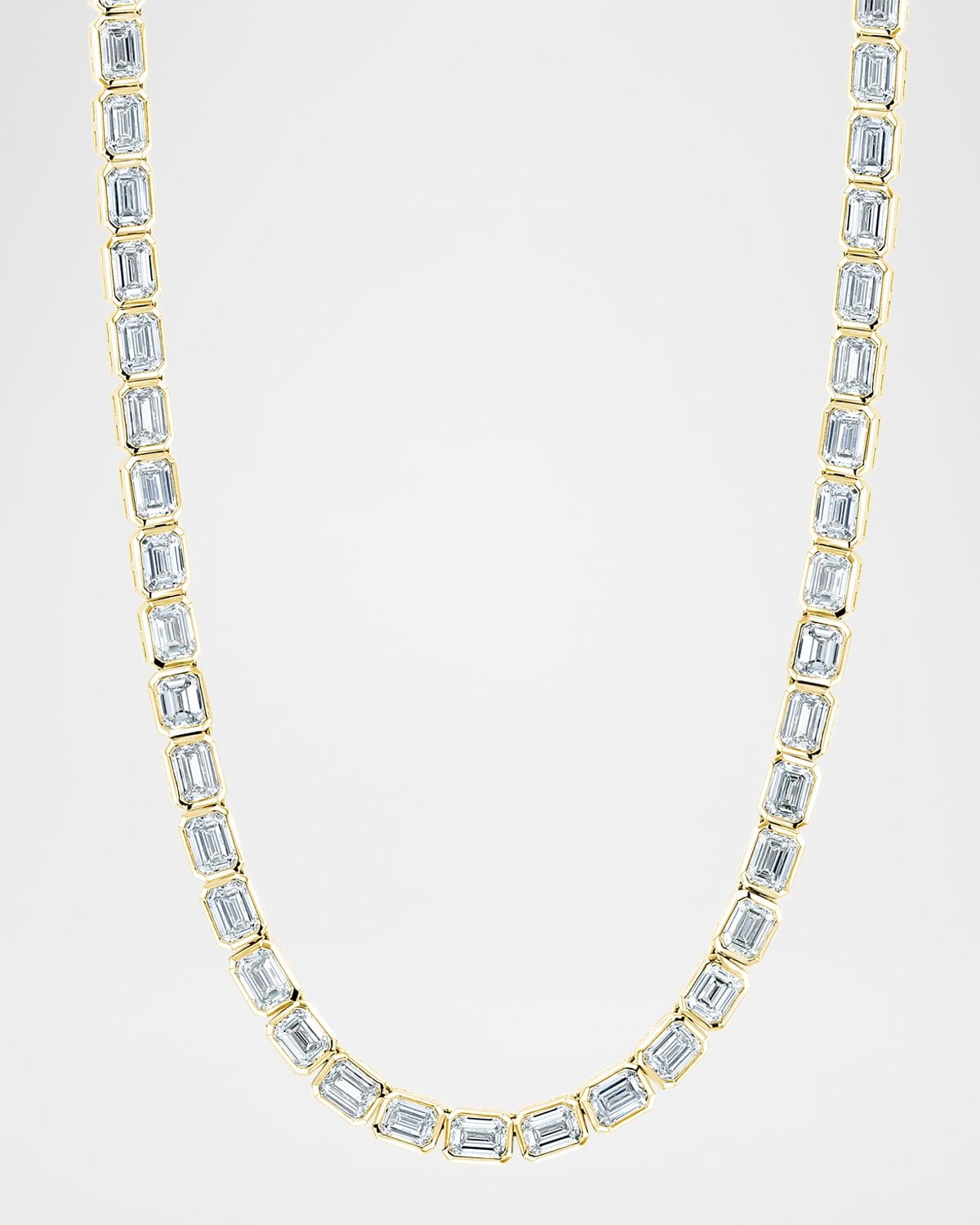x Danielle Klein 18K Gold East-West Emerald-Cut Bezel Diamond Tennis Necklace, 16"L, 23.40tcw