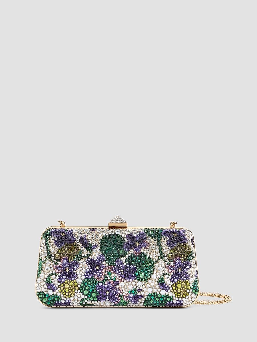 Women's Carry Secrets Minaudiere Clutch with Rhinestone Floral Motif - Multicolour Crystal