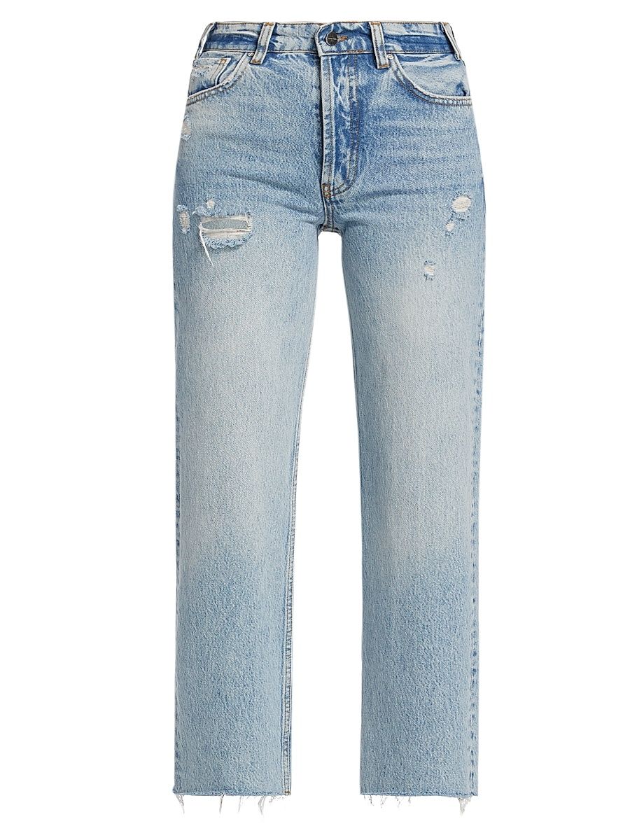 Women's Gavin High-Rise Distressed Wide Crop Jeans - Washed Blue - Size 30