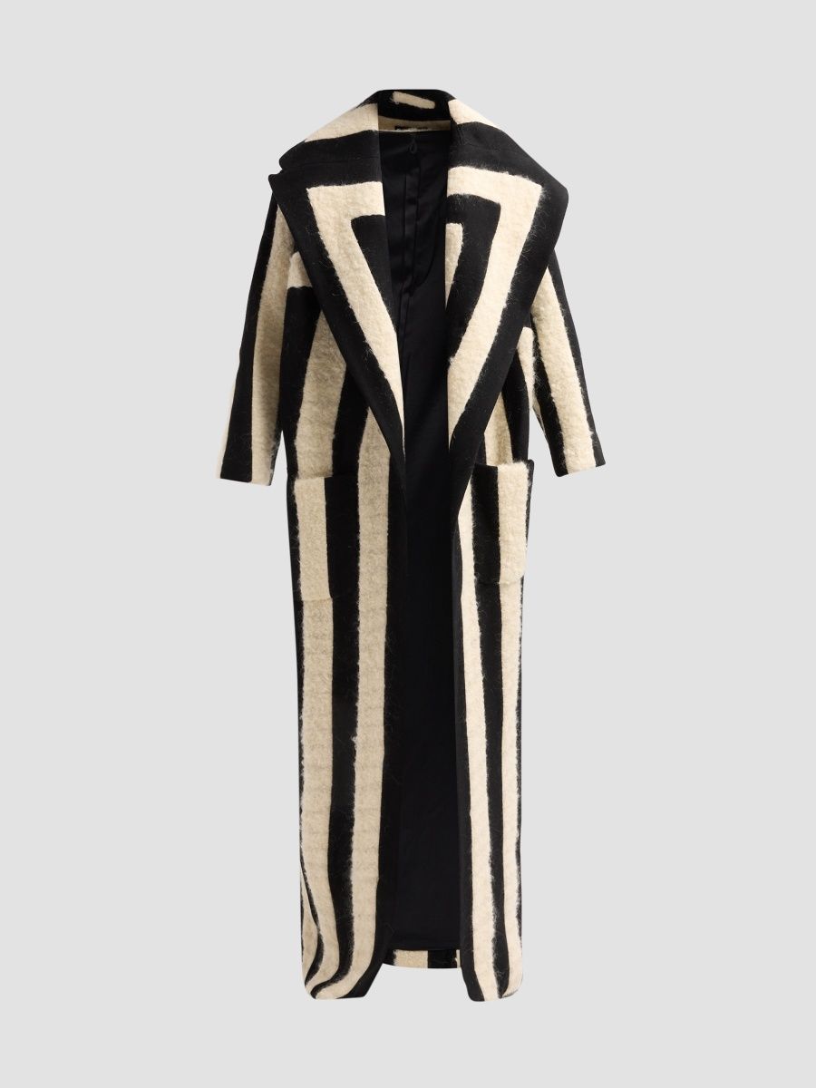 Sergio Hudson Women's Striped Seam Mohair-Wool Long Coat - Black White - Size XL