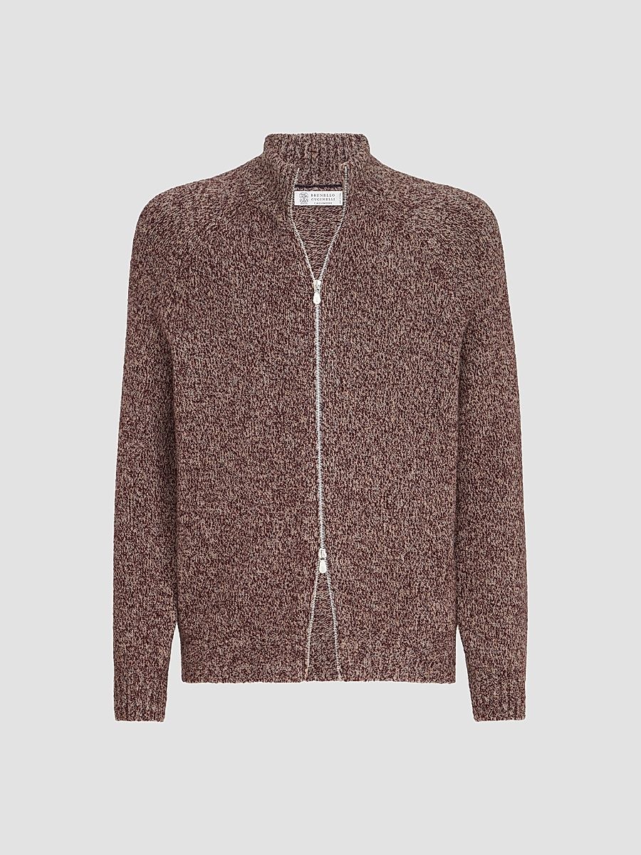 Men's Virgin Wool, Silk and Cashmere Chiné Cardigan - Burgundy - Size 48