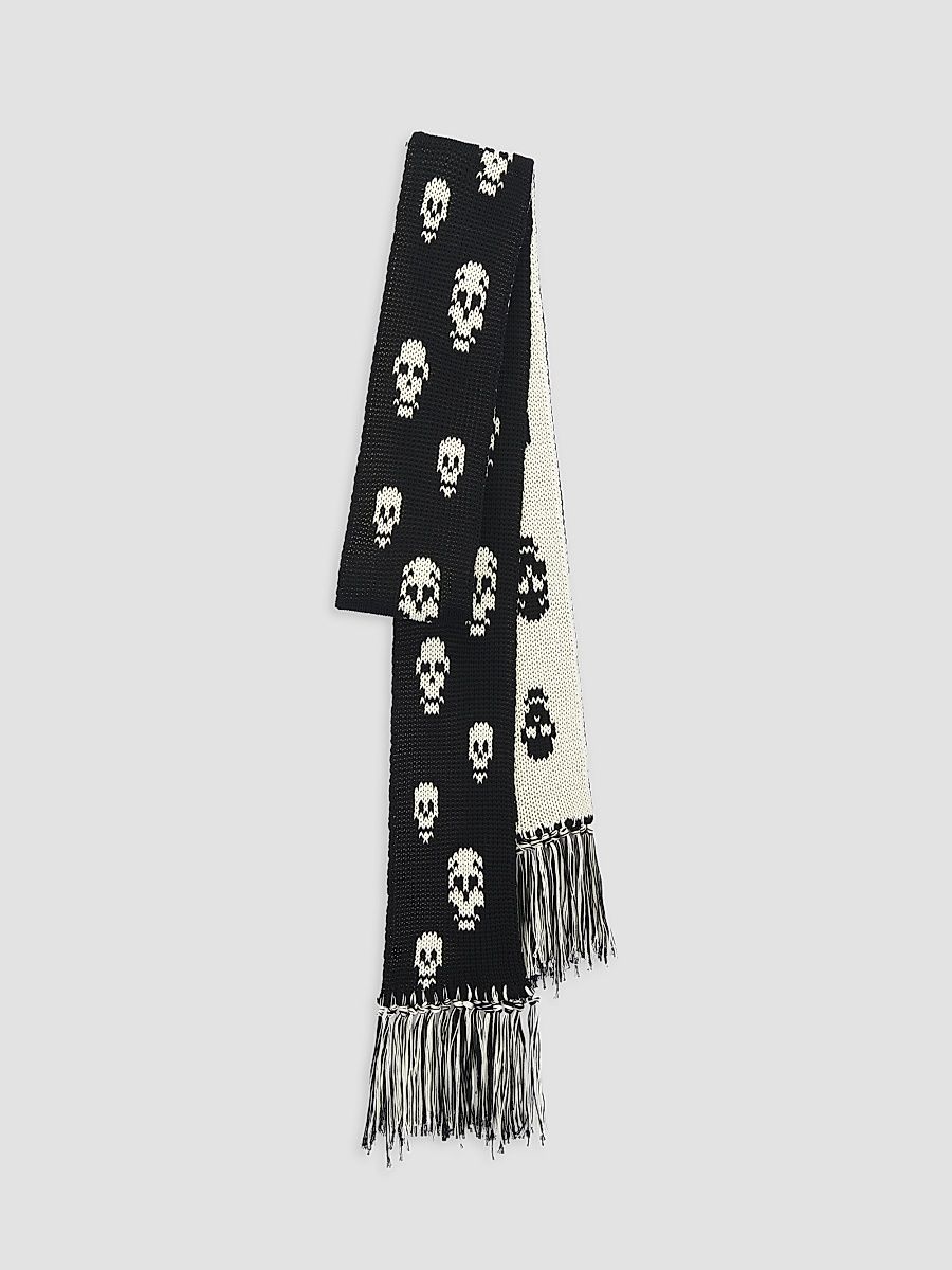 Women's Skull Knit Cotton Tricot Scarf - Black Ivory