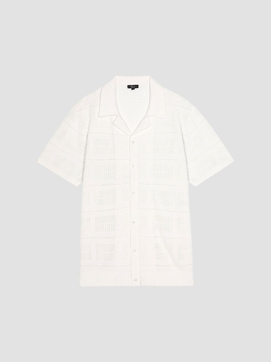 Men's Yates Cotton-Linen Knit Camp Shirt - White - Size Large