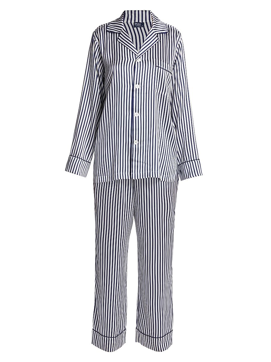Women's Heritage Laurel Striped Silk Pajama Set - Cabana Stripe - Size Large