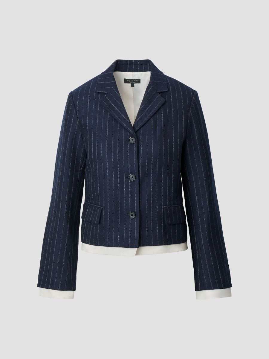 rag & bone Women's Lawrence Pinstripe Crop Blazer - Navy Multi - Size 16