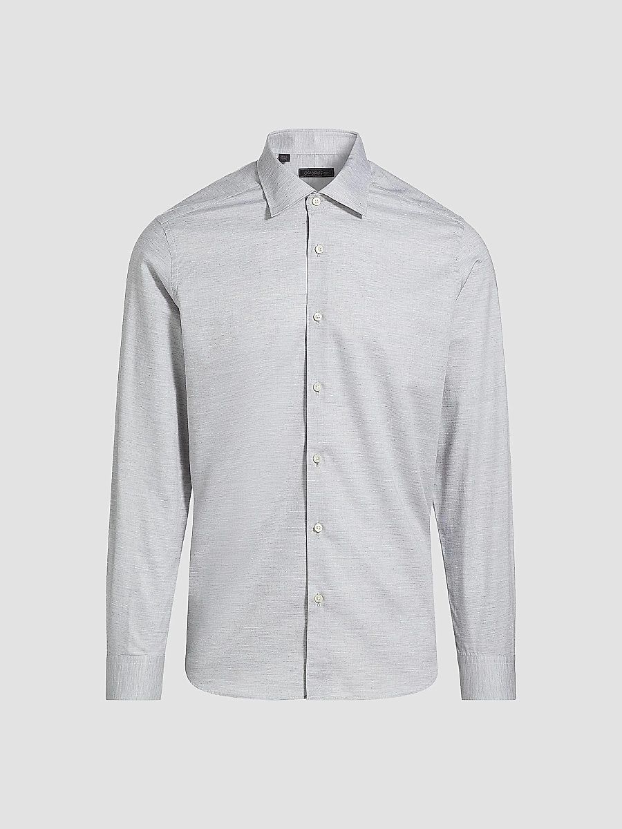 Saks Fifth Avenue Men's Heathered Cotton Dress Shirt - Grey - Size 17.5