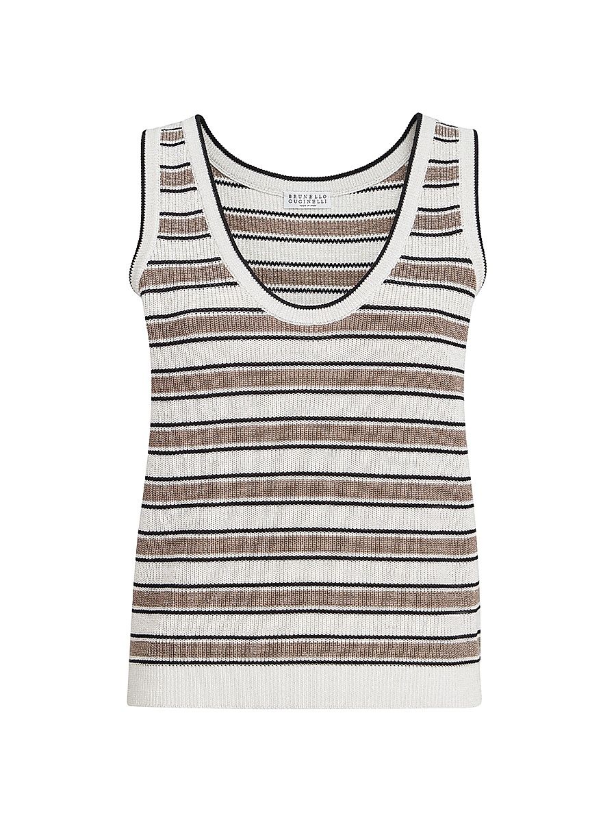 Women's Cotton Knit Top with Sparkling Stripes - Size XS