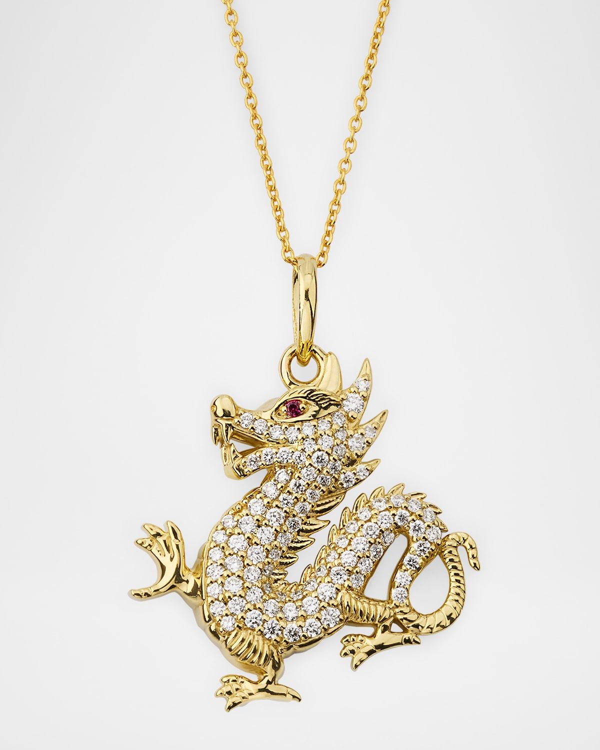 18K Yellow Gold Diamond Dragon Pendant Necklace