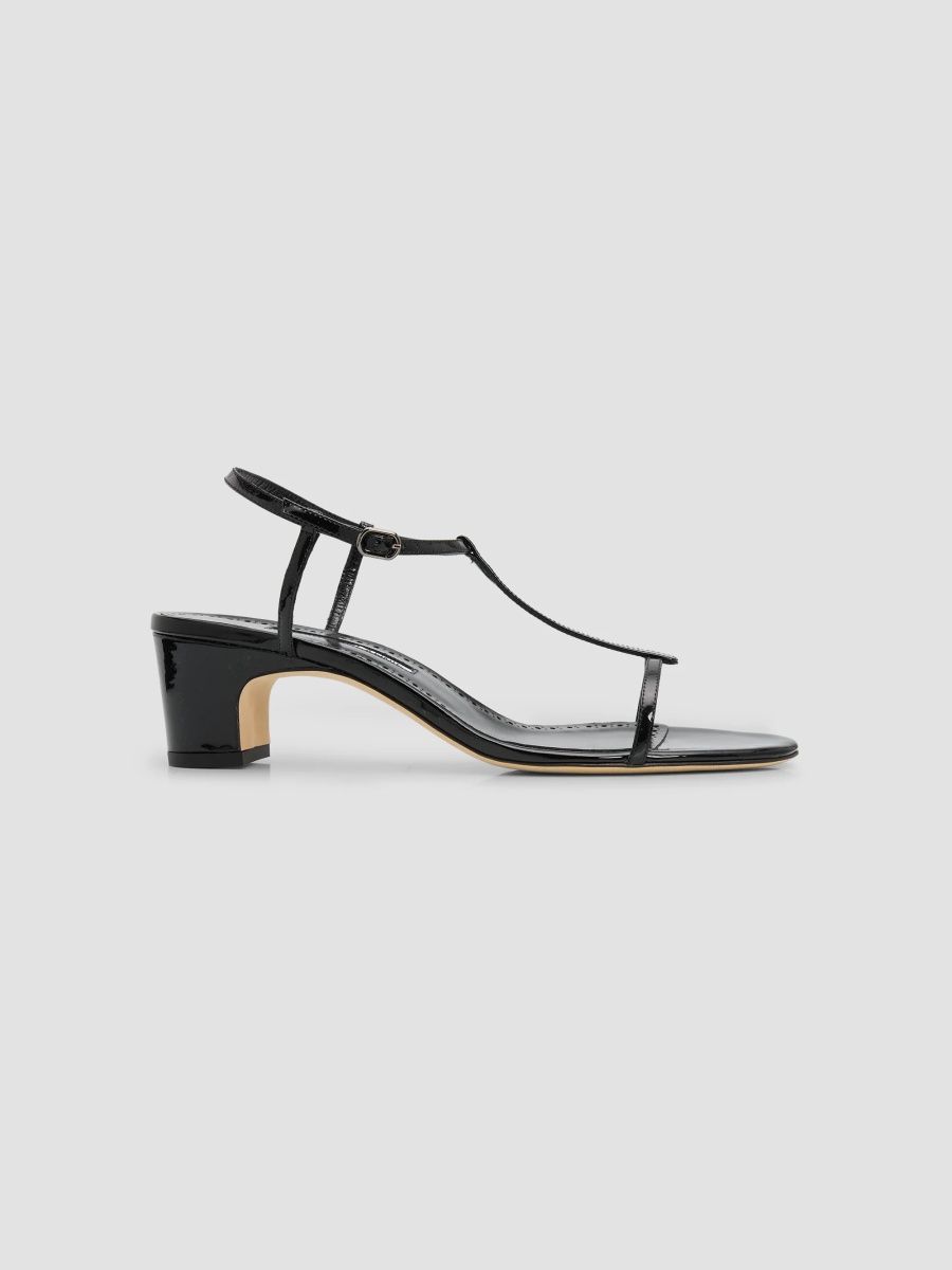 Manolo Blahnik Women's Pointer 50MM Patent Leather Sandals - Black - Size 6