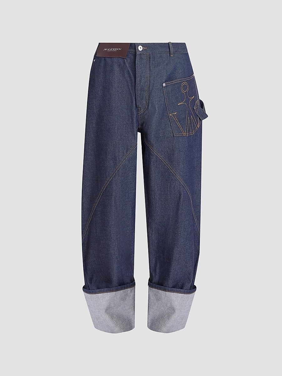 JW Anderson Men's Turn-Up-Cuff Workwear Jeans - Indigo - Size 34