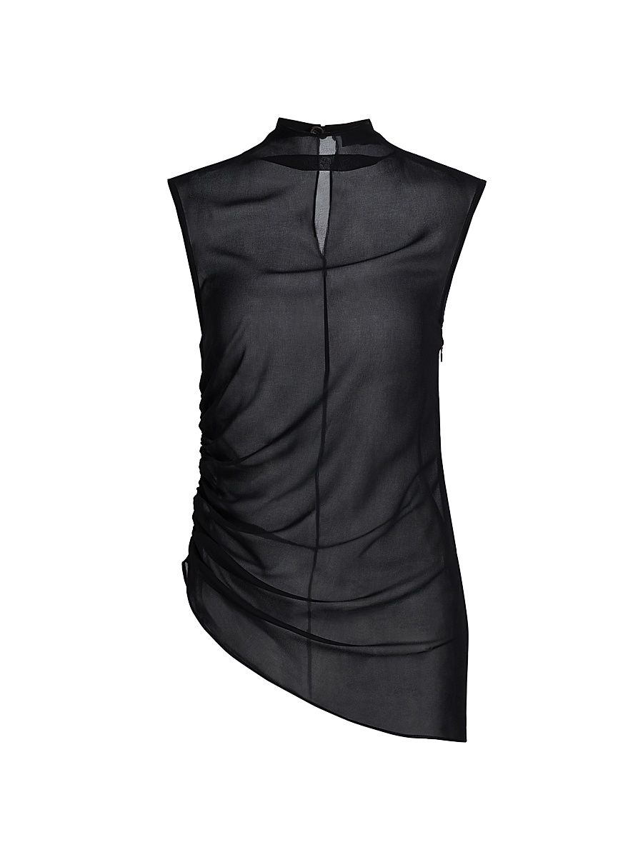 Women's Ruched Sheer Georgette Sheer Top - Black - Size 14