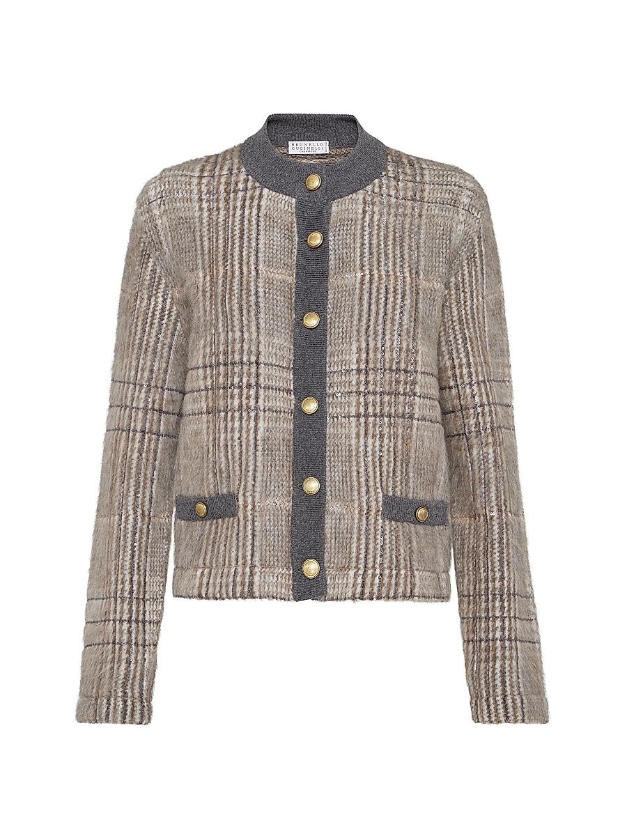 Women's Mohair Virgin Wool and Cashmere Jacquard Cardigan - Anthracite - Size XXL