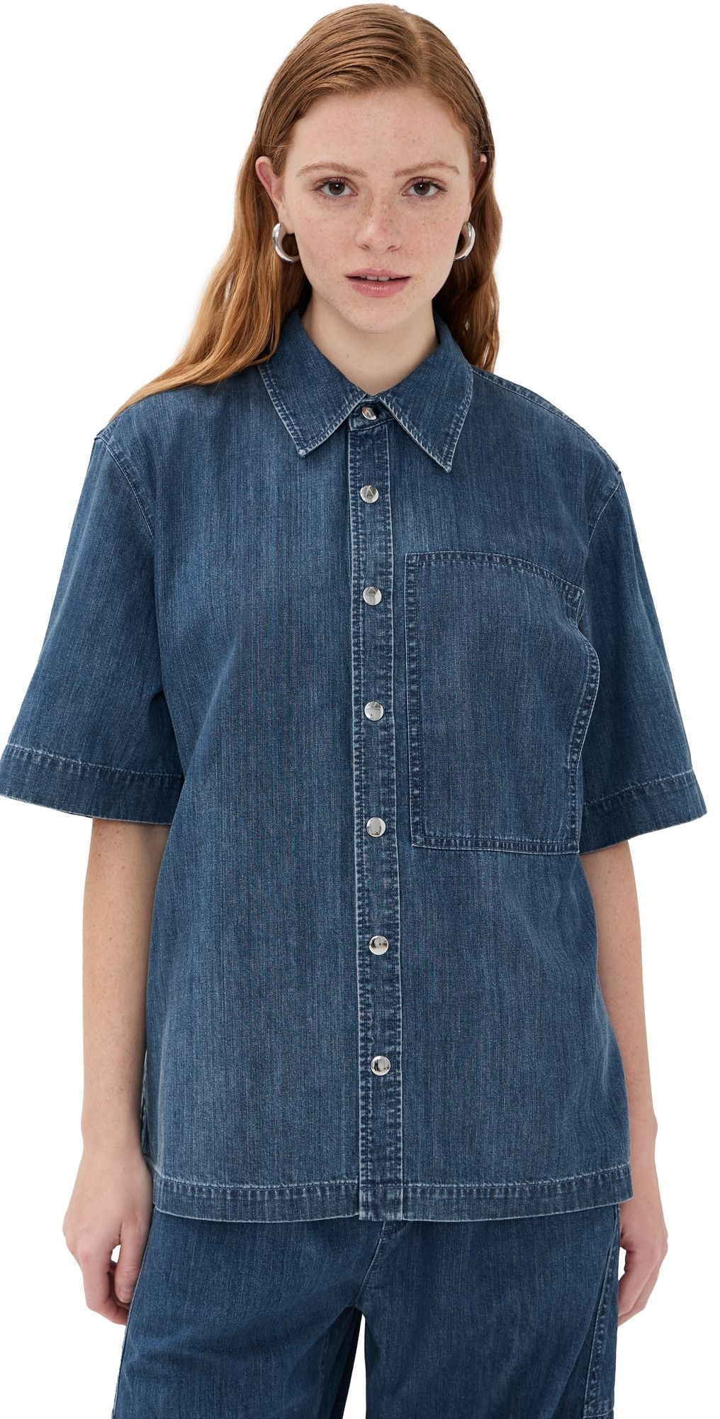 Tibi Summer Denim Classic Wash Camp Shirt Classic Blue XS