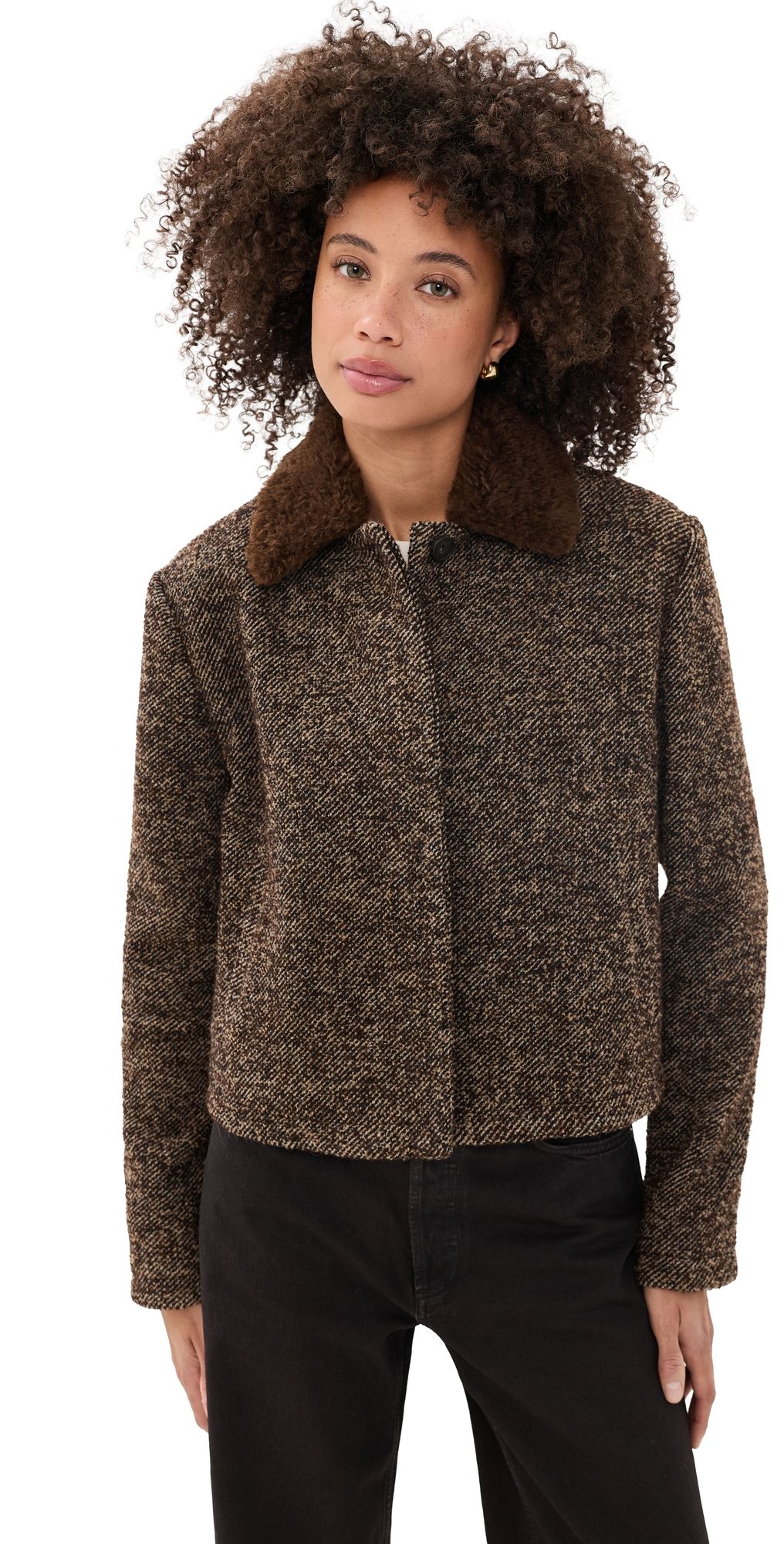 Vince Contrast Collar Boucle Jacket Burnt Walnut Boucle XL