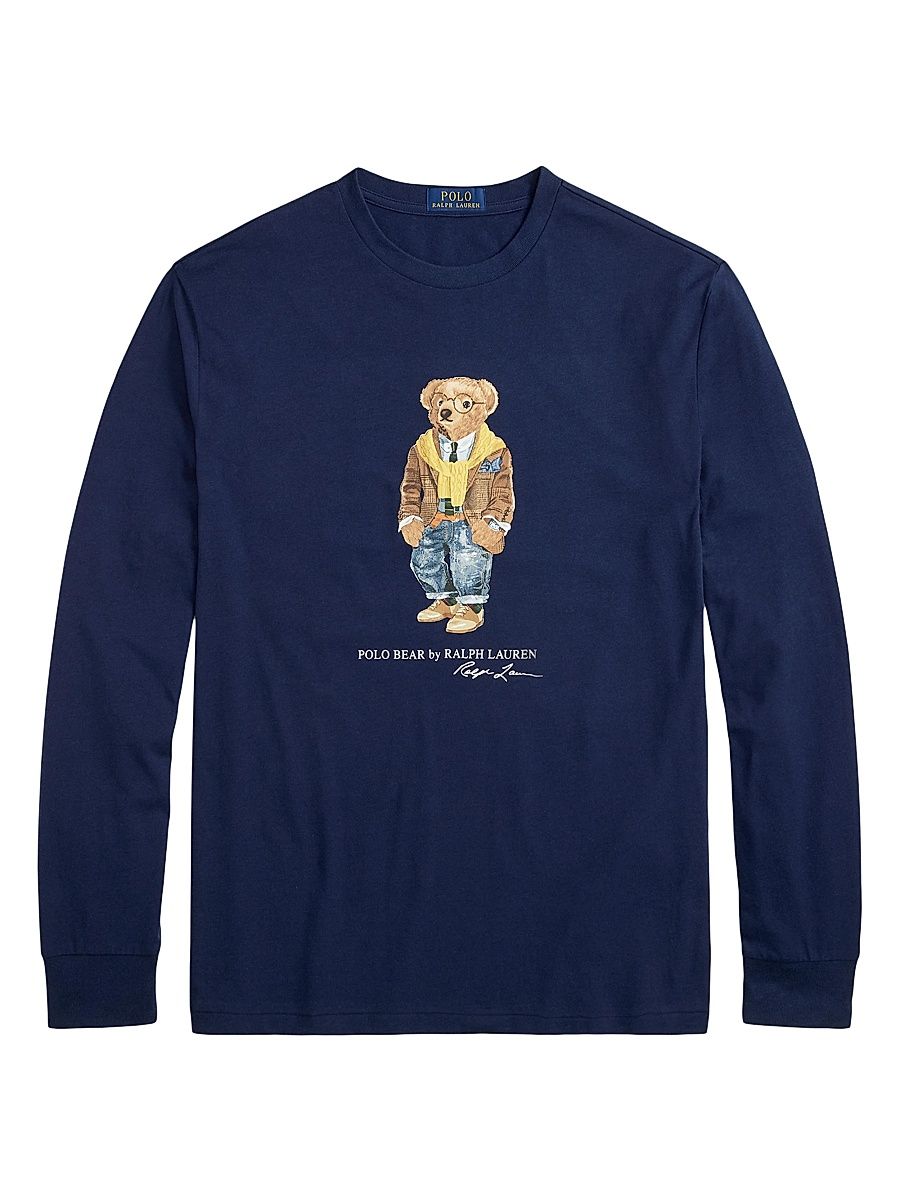 Men's Polo Bear Cotton Long-Sleeve Shirt - Newportnavyhdsnvalleybear - Size XXL
