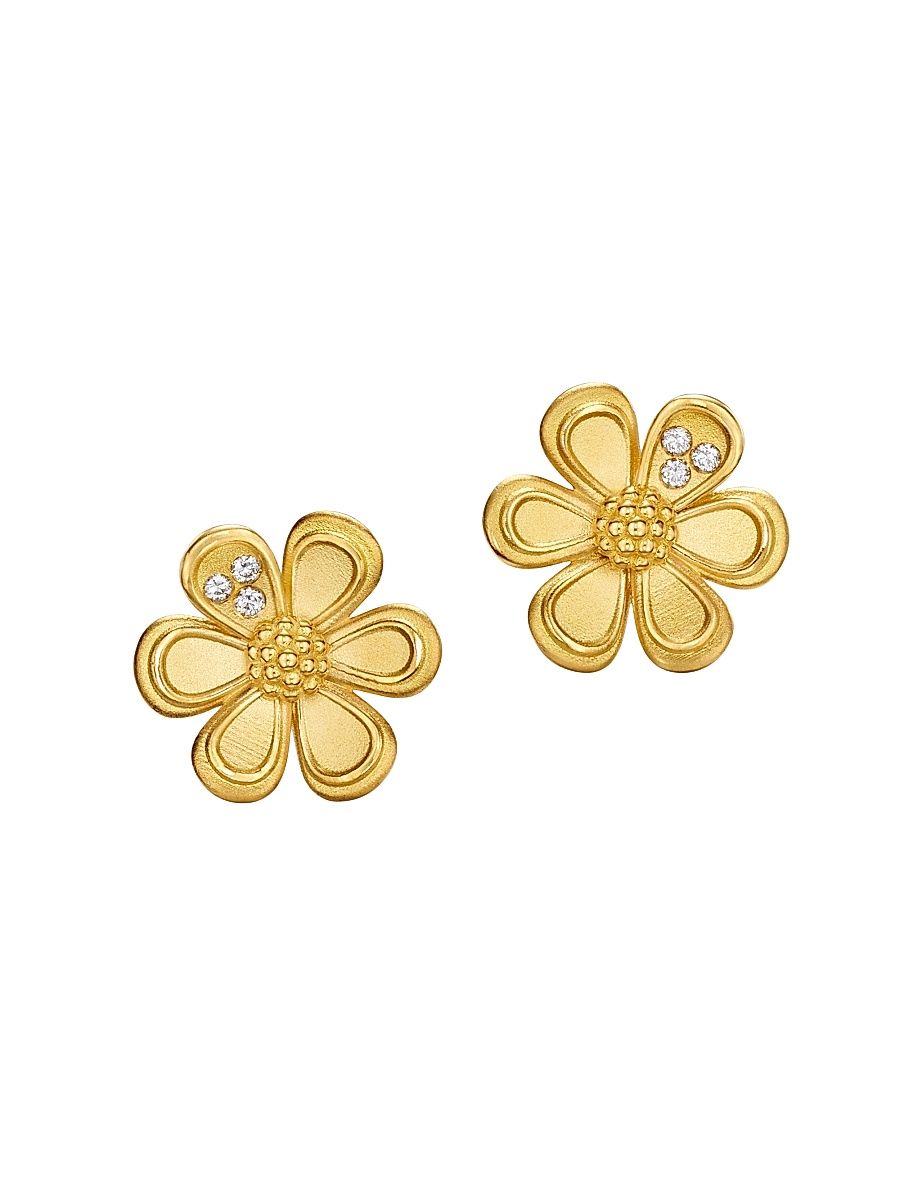 Women's Florence86 FJ Golden Flower 18K Yellow Gold & 0.05 TCW Diamond Stud Earrings - Yellow Gold
