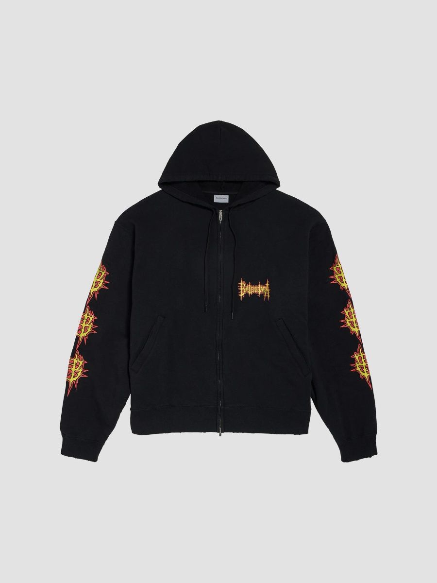 Balenciaga Men's Sacré Coeur Oversized Zip-Up Hoodie - Black - Size XXL
