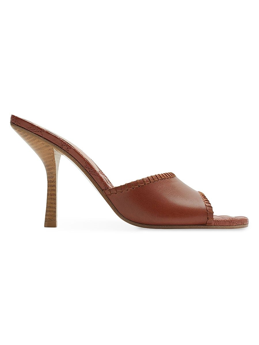 Women's Cabana Leather 90MM Stiletto Mules - Chestnut - Size 8.5
