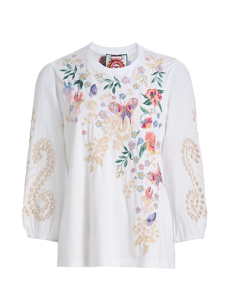 Women's Arva Embroidered Cotton Blouse - White - Size XXL