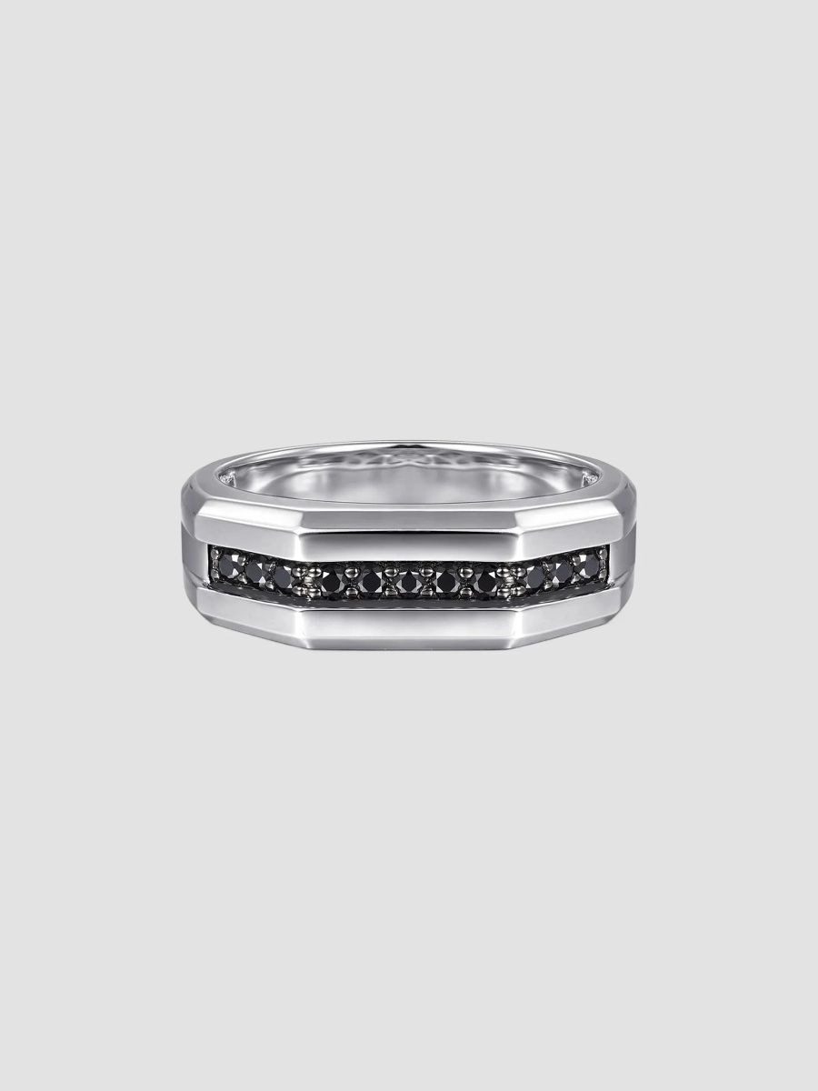Gabriel & Co Men's Facets Sterling Silver & Black Spinel Band Ring - Silver - Size 10