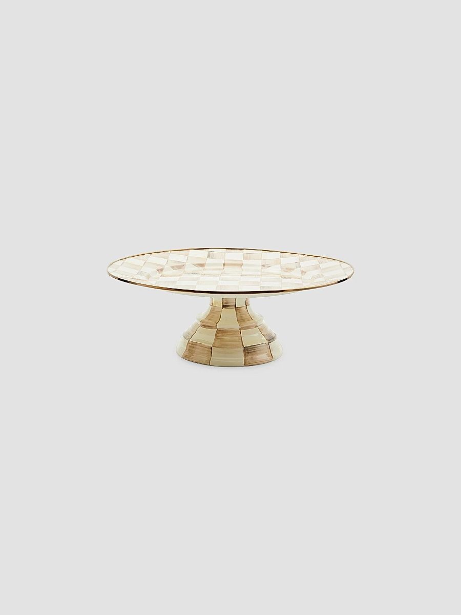 Small Mocha Check Pedestal Platter