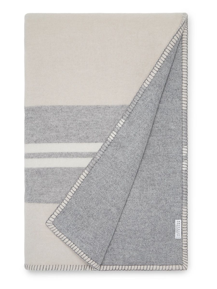 Cashmere Regimental Stripe Double Knit Throw - Beige