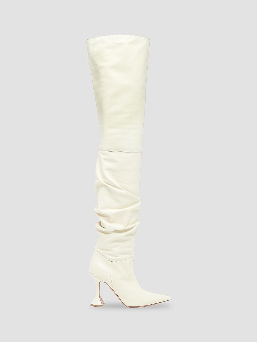 Amina Muaddi Women's Olivia 95MM Leather Thigh-High Boots - Nappa Almond - Size 11