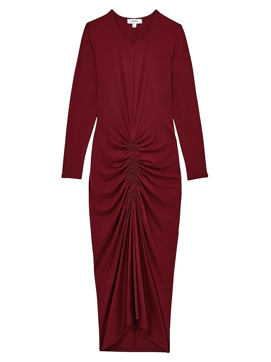 Women's Ginny Ruched Bodycon Midi-Dress - Dark Red - Size 12