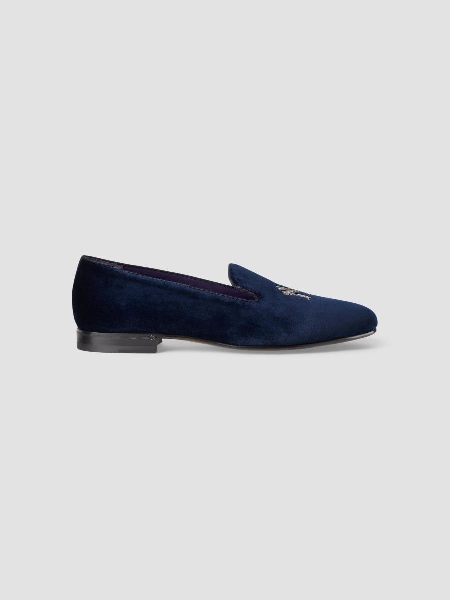 Ralph Lauren Purple Label Men's Yankees Velvet Slippers - Classic Chairman Navy - Size 10