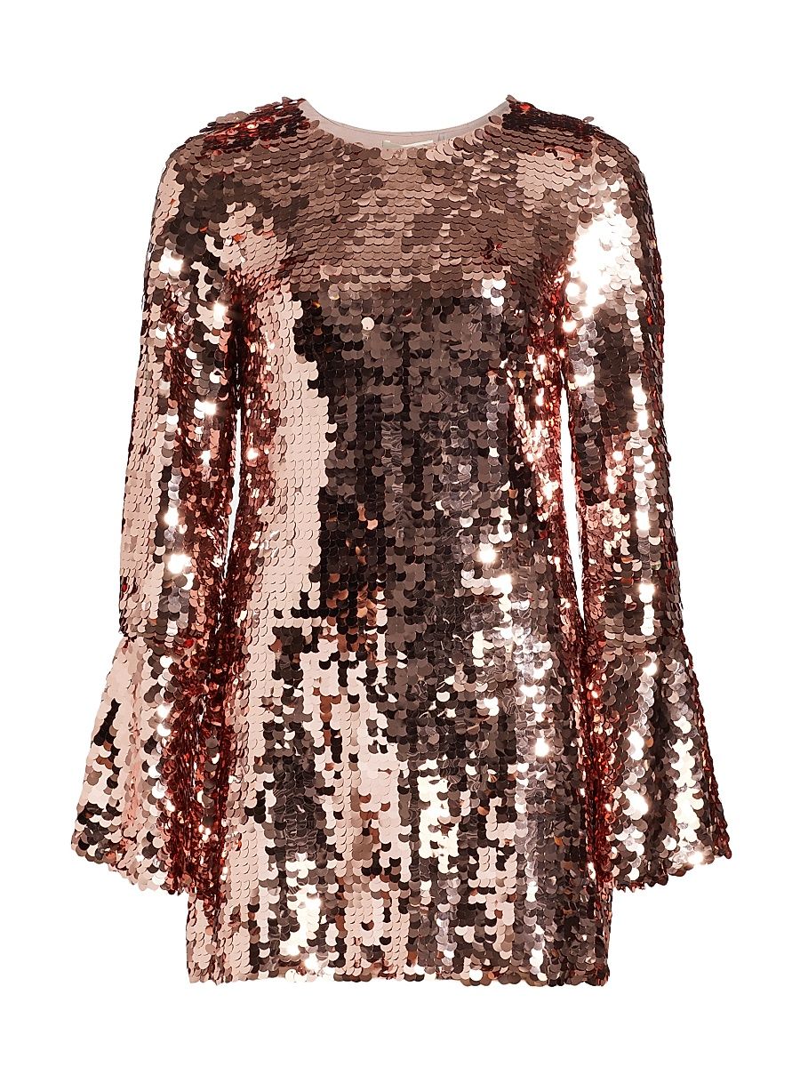 Women's Graceland Annabella Sequined Bell-Sleeve Minidress - Rose Gold - Size 6