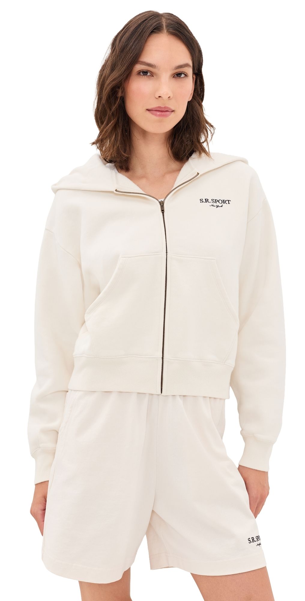 Sporty & Rich SR Sport Embroidered Zip Hoodie Ecru Cioco XS