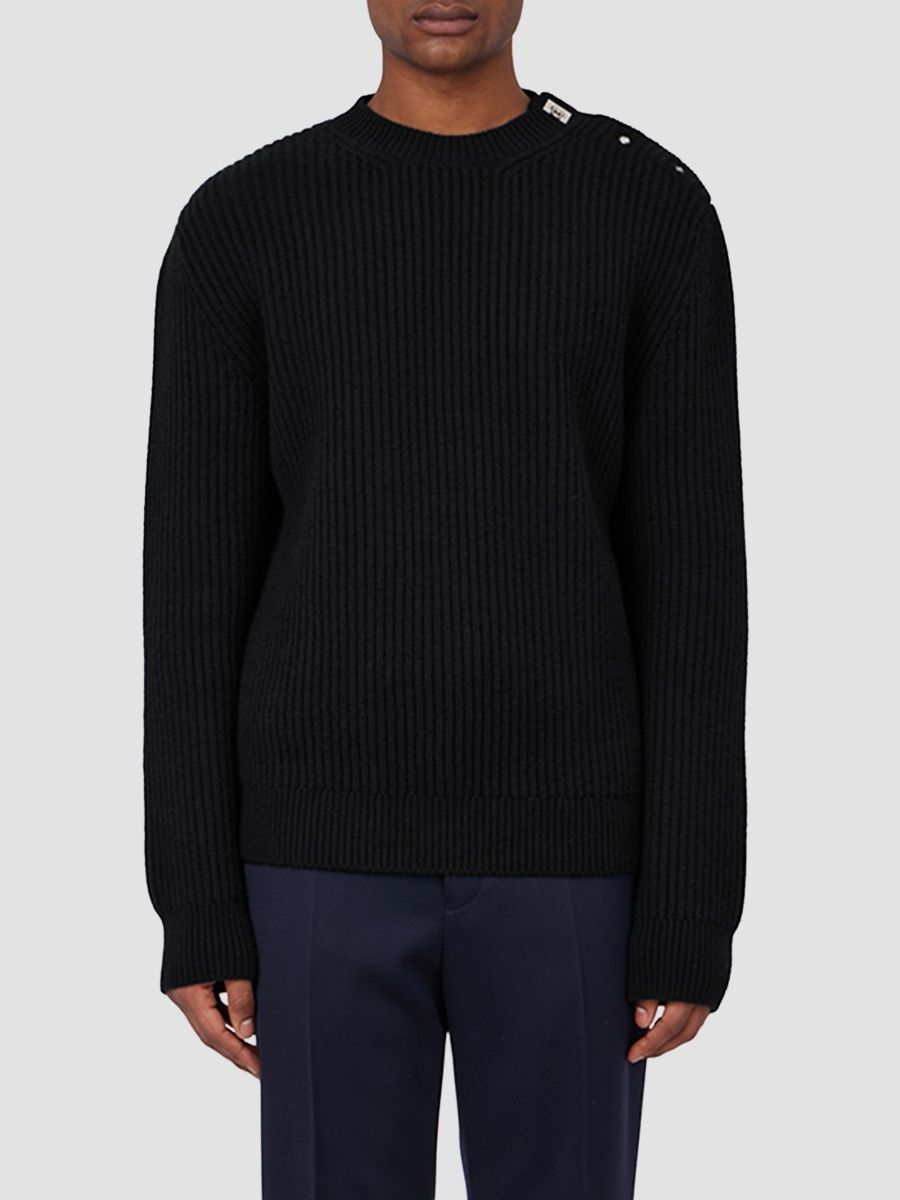 FERRAGAMO Men's Hug-Buckle Wool-Cashmere Rib-Knit Sweater - Nero - Size Large