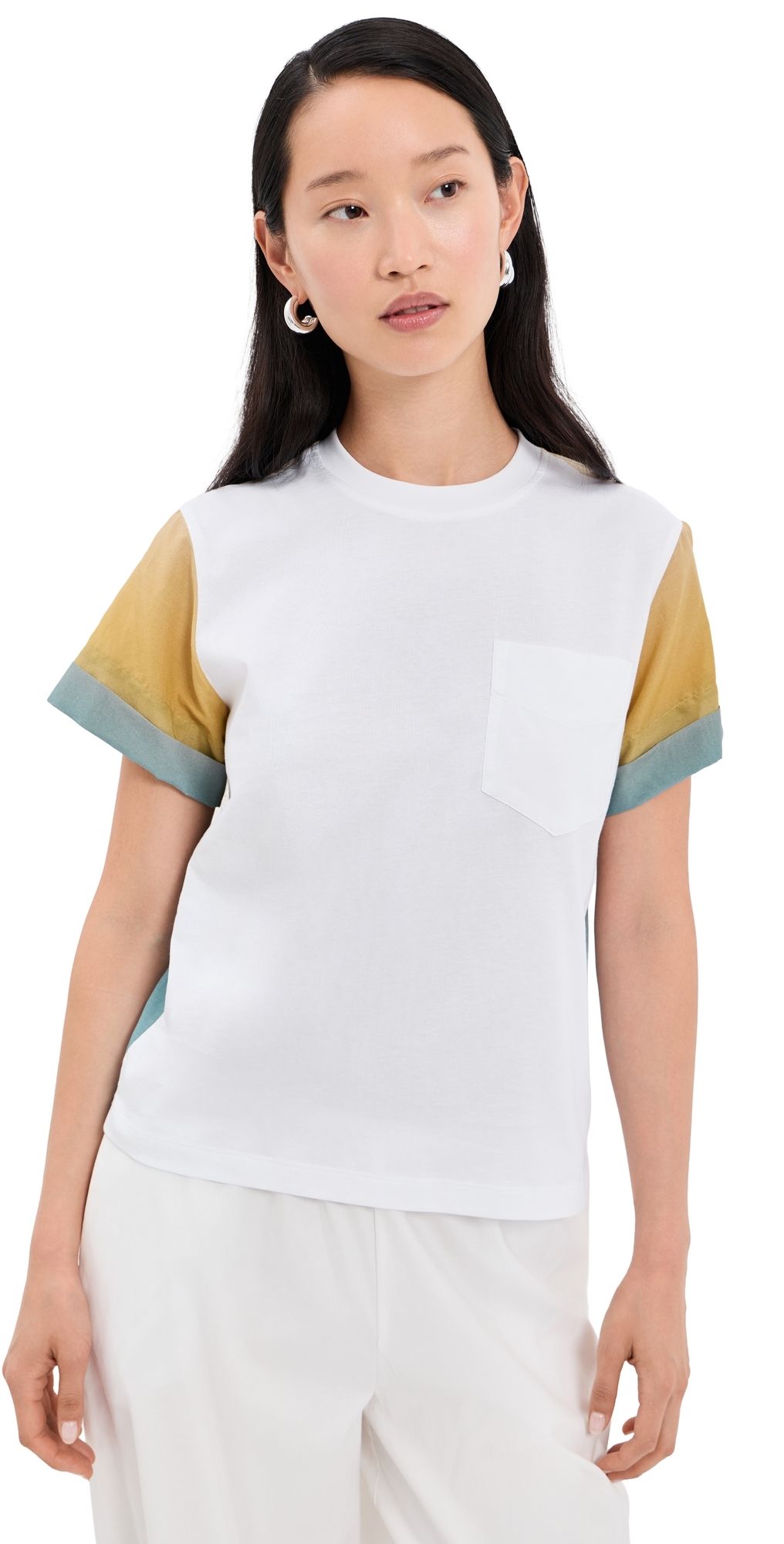 3.1 Phillip Lim Ombré Voile Combo T-Shirt White/Storm Multi L