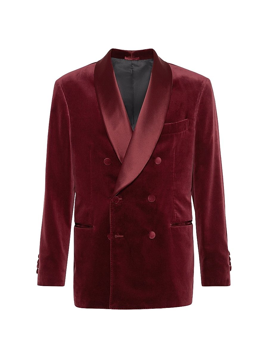 Men's Cotton and Silk Velvet One and a Half Breasted Tuxedo Jacket - Amaranth Red - Size 34