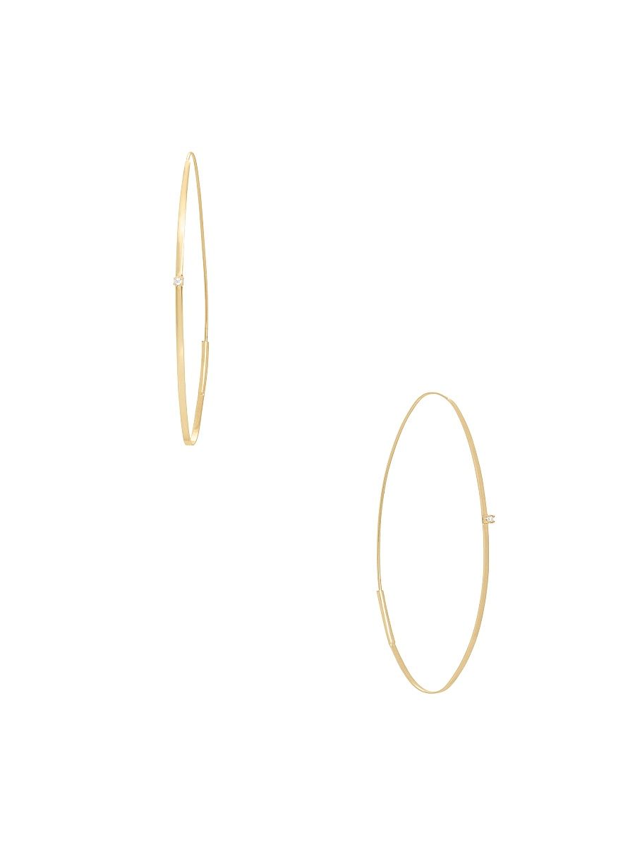 Women's Large 14K Yellow Gold & Diamond Hoop Earrings - Yellow Gold