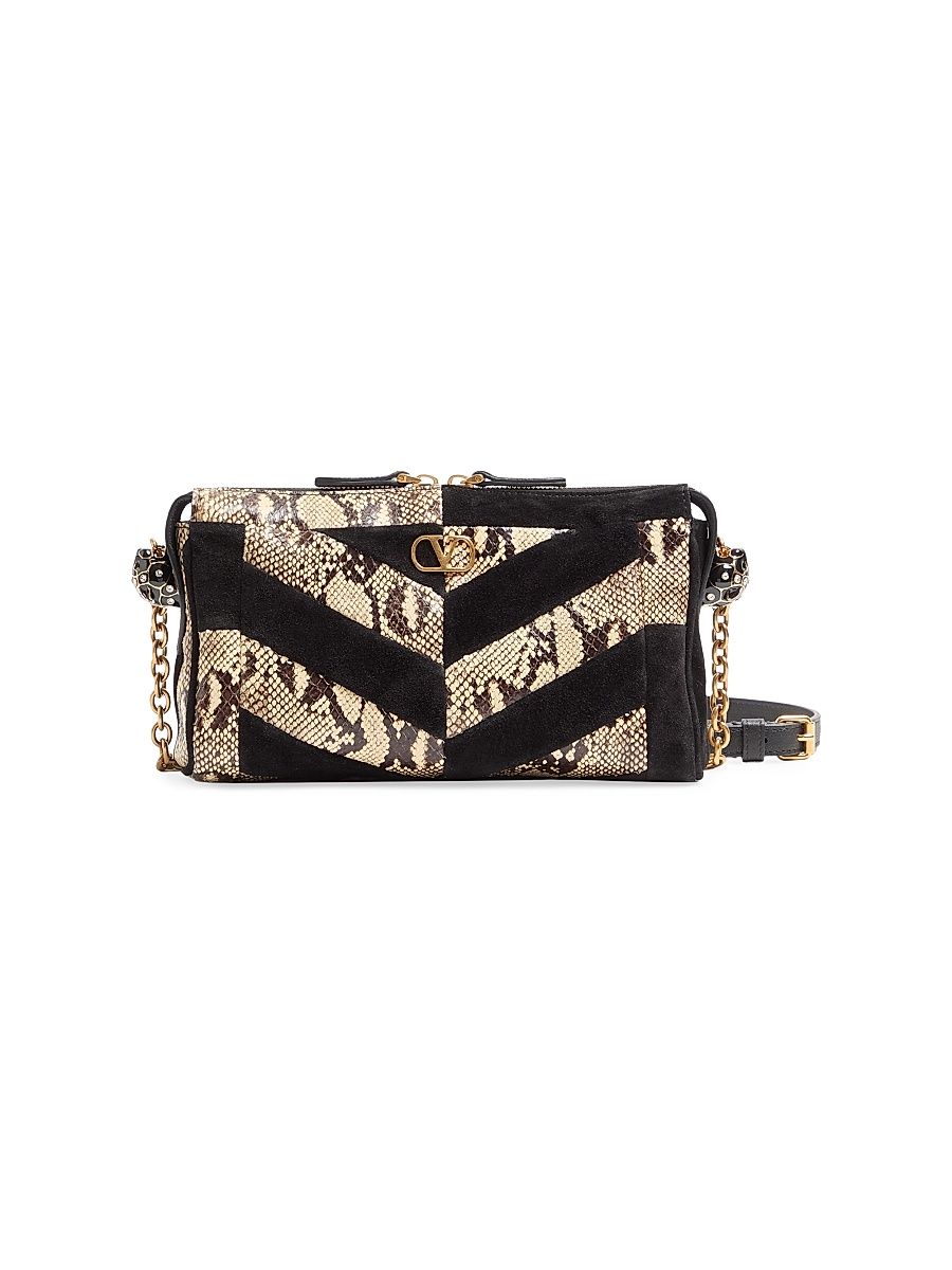 Women's Panthea Small Crossbody Bag in Python and Suede - Beige Black