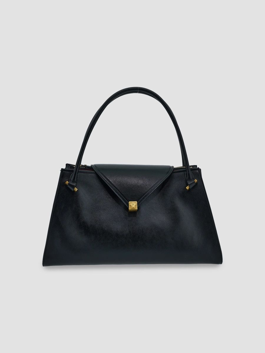 Versace Women's Severine Large Leather Top Handle - Black Vibrated