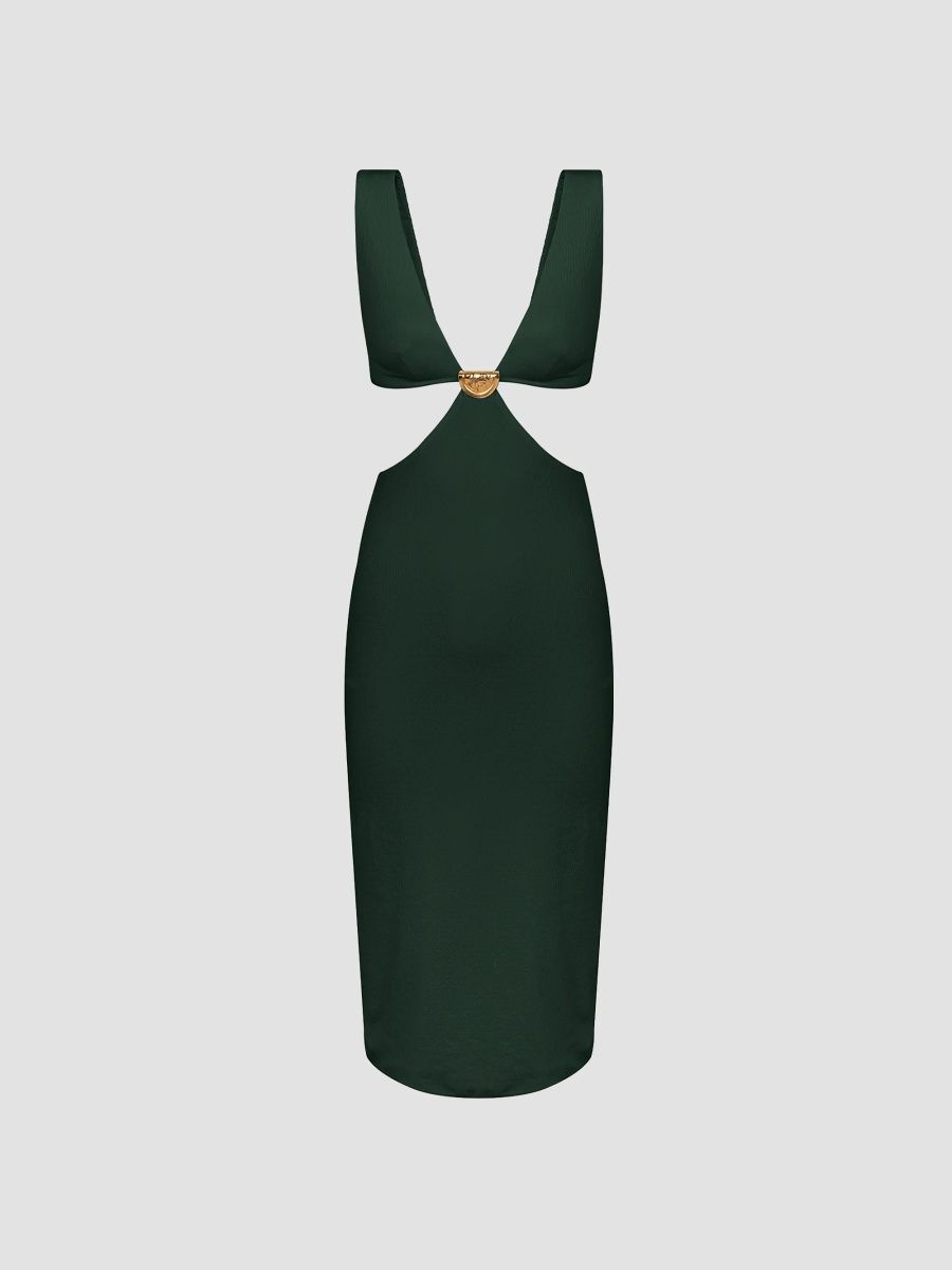 ViX by Paula Hermanny Women's Dulce Cut-Out Midi Dress - Dark Green - Size XS