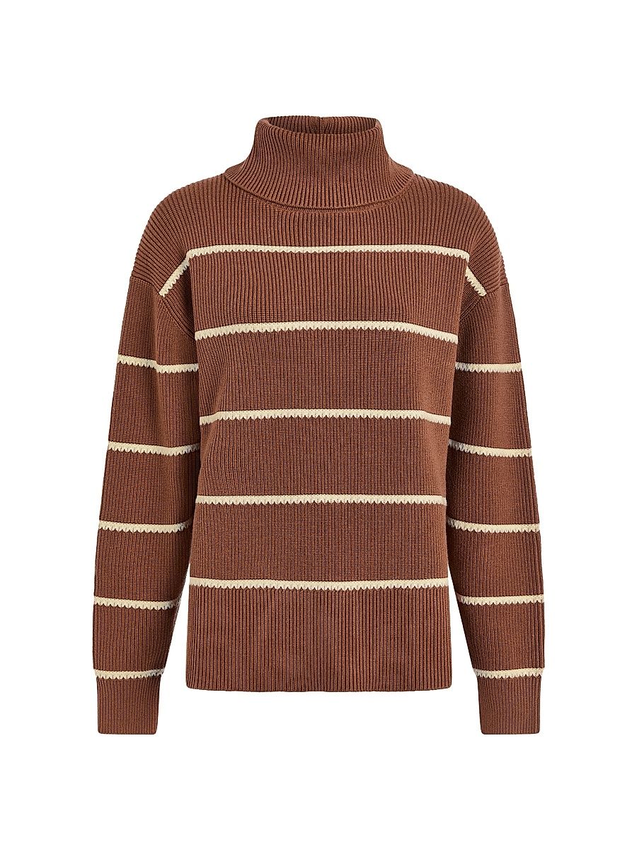 Women's Hamish Striped Turtleneck Sweater - Golden Bronze - Size Small