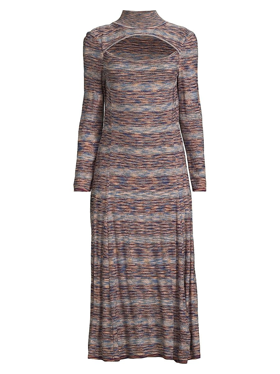 Women's Striped Cut-Out Knit Midi Dress - Size Large