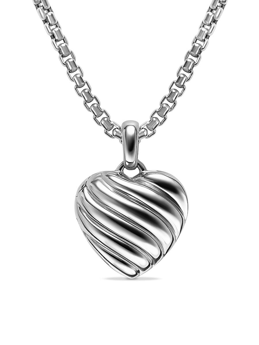 Women's Sculpted Cable Heart Locket in Sterling Silver, 23MM - Silver