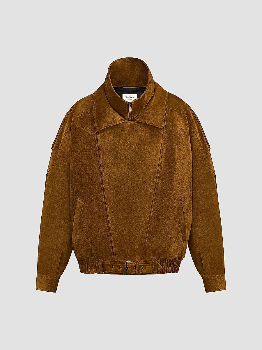 Saint Laurent Women's Bomber Jacket in Vintage Split Leather - Noix - Size 4