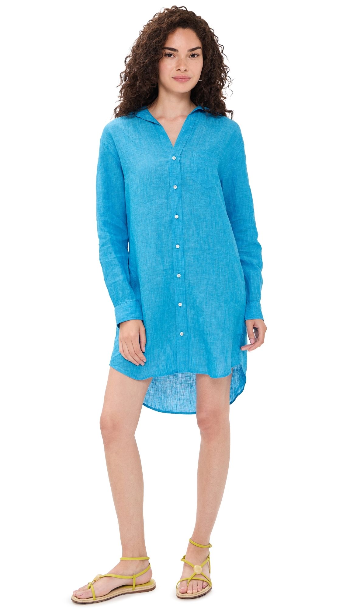 Frank & Eileen Classic Linen Shirtdress Turquoise Linen L