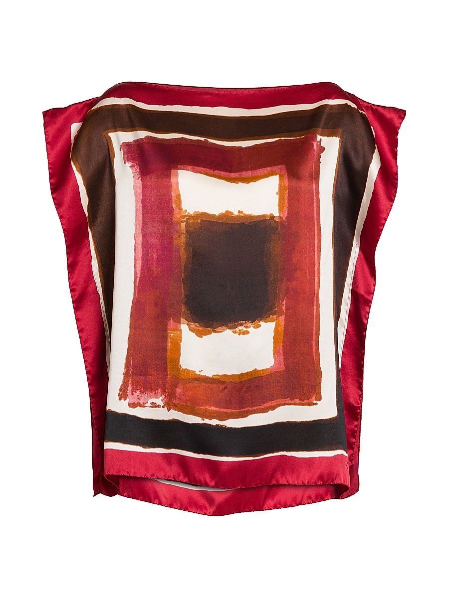 Women's Painted Silk Cap-Sleeve Blouse - Cherry